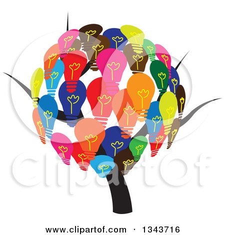 Clipart of a Tree with a Colorful Light Bulb Canopy - Royalty Free Vector Illustration by ColorMagic