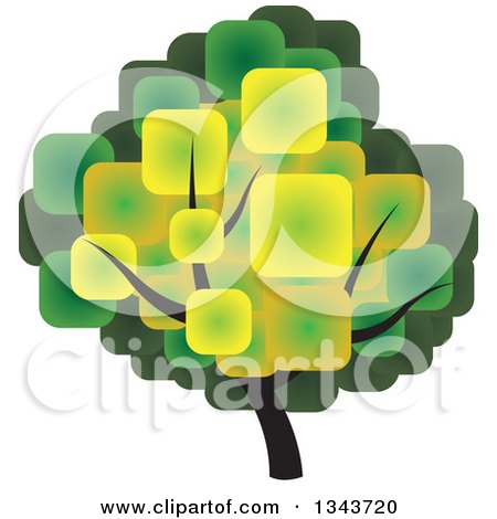 Clipart of a Tree with a Canopy Made of Green and Yellow Squares - Royalty Free Vector Illustration by ColorMagic