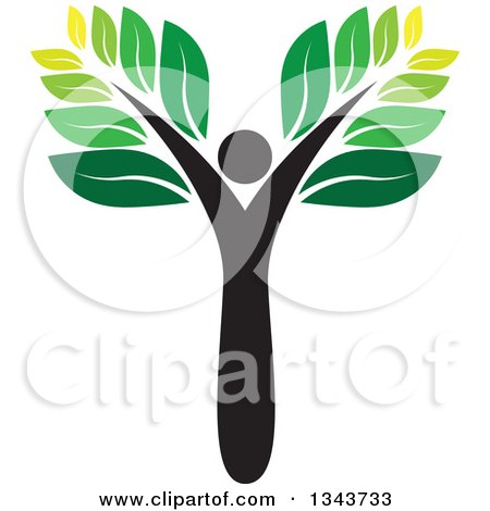 Clipart of a Black Person Forming the Trunk of a Tree with Green Leaves - Royalty Free Vector Illustration by ColorMagic