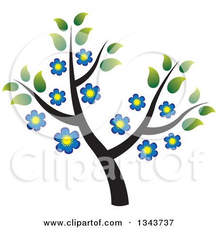 Clipart of a Tree with Green Leaves and Blue Flowers - Royalty Free Vector Illustration by ColorMagic