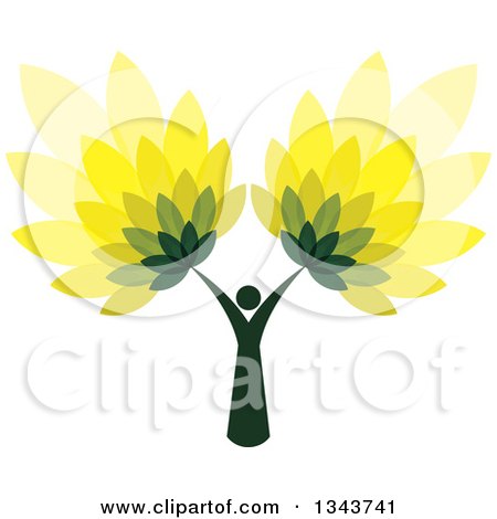 Clipart of a Dark Green Woman Forming the Trunk of a Tree with Green and Yellow Leaves - Royalty Free Vector Illustration by ColorMagic