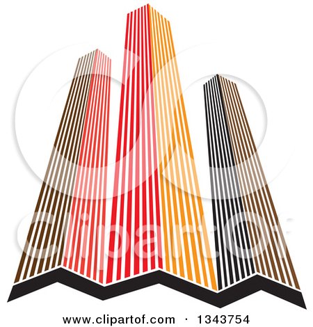 Clipart of Red Orange and Black City Skyscraper Buildings 2 - Royalty Free Vector Illustration by ColorMagic
