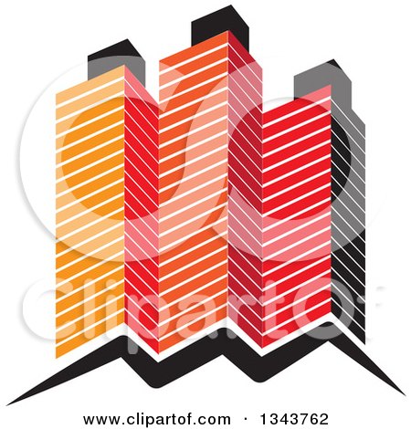 Clipart of Red Orange and Black City Skyscraper Buildings - Royalty Free Vector Illustration by ColorMagic