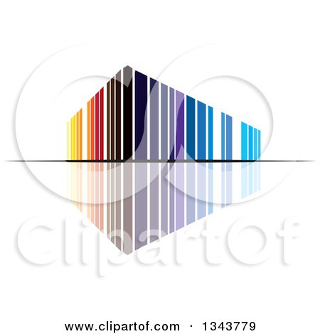Clipart of a Colorful Striped City Building and Reflection - Royalty Free Vector Illustration by ColorMagic