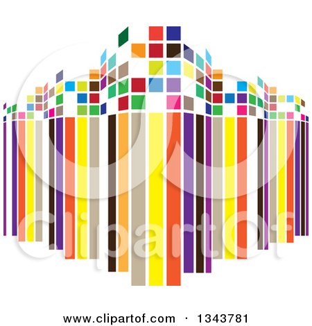 Clipart of a Colorful Stripe and Tile City Building - Royalty Free Vector Illustration by ColorMagic