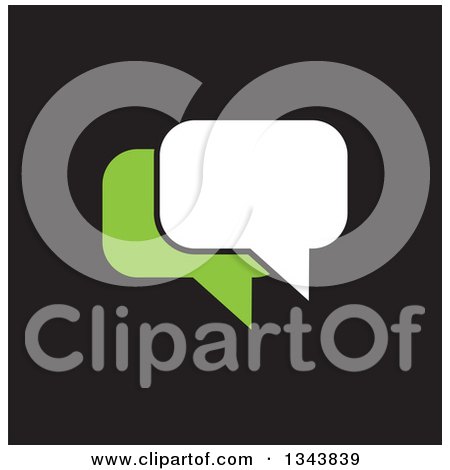 Clipart of a White and Green Speech Balloon Chat App Icon Design Element on Black - Royalty Free Vector Illustration by ColorMagic