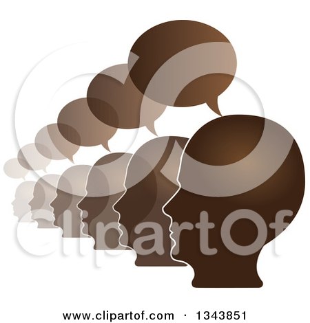 Clipart of a Row of Brown Male Heads in Profile with Speech Balloons - Royalty Free Vector Illustration by ColorMagic