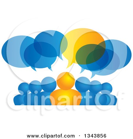 Clipart of a Group of Blue and Orange People with Speech Balloons - Royalty Free Vector Illustration by ColorMagic