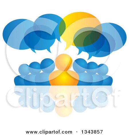 Clipart of a Group of Blue and Orange People with Speech Balloons and a Reflection - Royalty Free Vector Illustration by ColorMagic