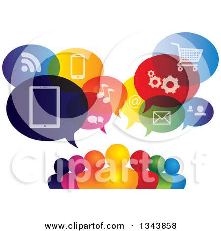 Clipart of a Colorful Group of People with Icon Speech Balloons - Royalty Free Vector Illustration by ColorMagic