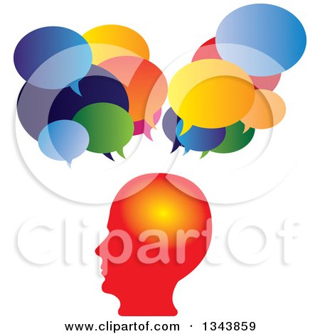 Clipart of a Gradient Red Profiled Man's Head with Speech Balloons - Royalty Free Vector Illustration by ColorMagic