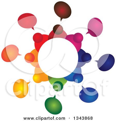 Clipart of a Circle of a Colorful Group of People with Speech Balloons - Royalty Free Vector Illustration by ColorMagic