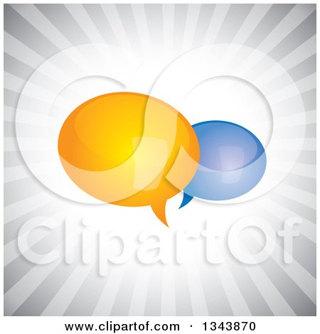 Clipart of Yellow and Blue Speech Balloons over Gray Rays - Royalty Free Vector Illustration by ColorMagic