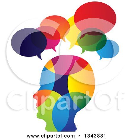 Clipart of a Colorful Head in Profile with Speech Balloons - Royalty Free Vector Illustration by ColorMagic