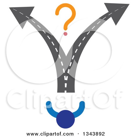 Clipart of a Blue Abstract Person Driving Towards a Fork in the Road - Royalty Free Vector Illustration by ColorMagic