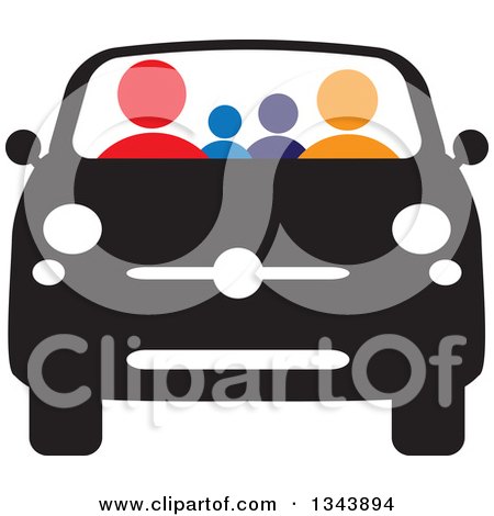 Clipart of a Colorful Family in a Black and White Car - Royalty Free Vector Illustration by ColorMagic