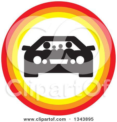 Clipart of a Black and White Family in a Car Inside a Circle - Royalty Free Vector Illustration by ColorMagic