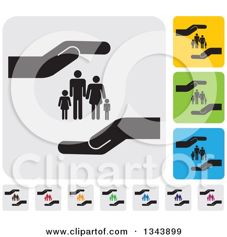 Clipart of Rounded Corner Square Protective Hand and Family App Icon Design Elements - Royalty Free Vector Illustration by ColorMagic