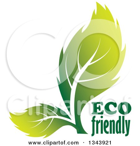 Clipart of Two Green Leaves with Eco Friendly Text - Royalty Free Vector Illustration by ColorMagic