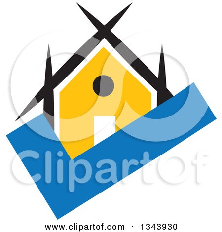 Clipart of a Yellow House on a Blue Check Mark - Royalty Free Vector Illustration by ColorMagic