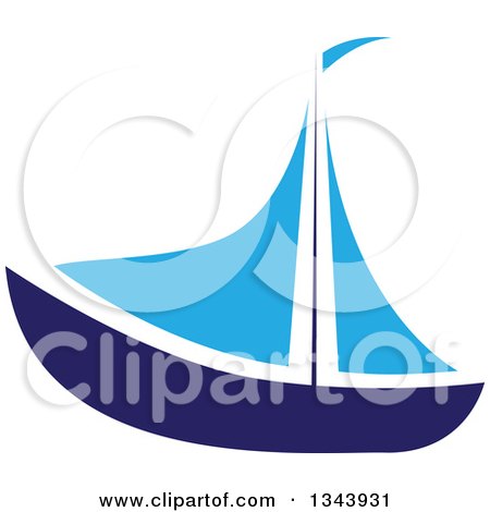 Clipart of a Two Toned Blue Sailboat - Royalty Free Vector Illustration by ColorMagic