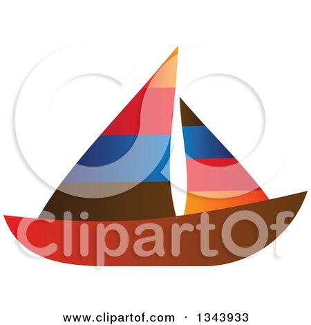 Clipart of a Colorful Striped Sailboat - Royalty Free Vector Illustration by ColorMagic