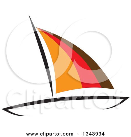 Clipart of a Sailboat with Orange Red and Brown Sails - Royalty Free Vector Illustration by ColorMagic