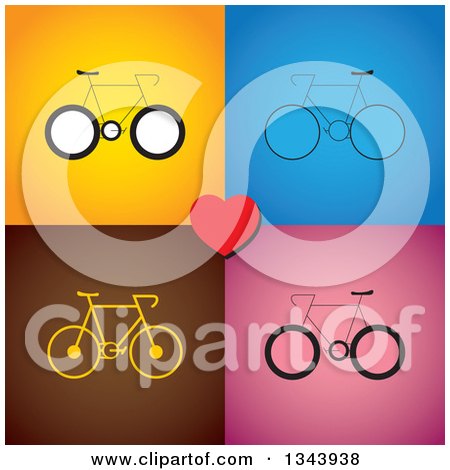 Clipart of Bicycles on Colorful Backgrounds with a Heart - Royalty Free Vector Illustration by ColorMagic