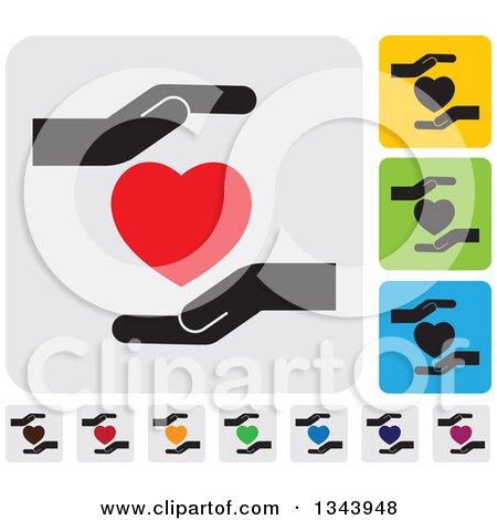 Clipart of Rounded Corner Square Protective Hand and Heart App Icon Design Elements - Royalty Free Vector Illustration by ColorMagic