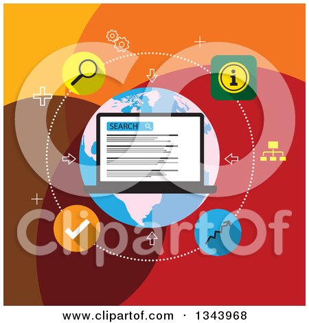 Clipart of a Flat Design of SEO Laptop and Icons - Royalty Free Vector Illustration by ColorMagic