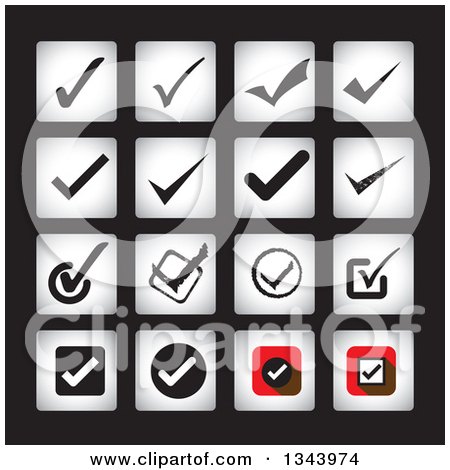 Clipart of Square Check Mark App Icon Design Elements on Black - Royalty Free Vector Illustration by ColorMagic