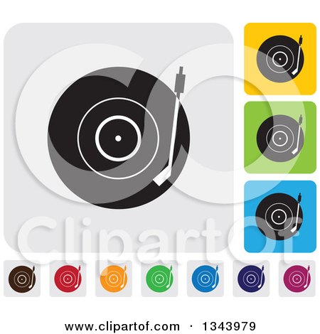 Clipart of Rounded Corner Square Vinyl Record Player App Icon Design Elements - Royalty Free Vector Illustration by ColorMagic