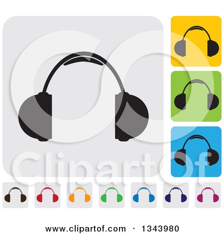Clipart of Rounded Corner Square Headphones App Icon Design Elements - Royalty Free Vector Illustration by ColorMagic
