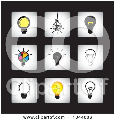 Clipart of Square Light Bulb App Icon Design Elements on Black - Royalty Free Vector Illustration by ColorMagic