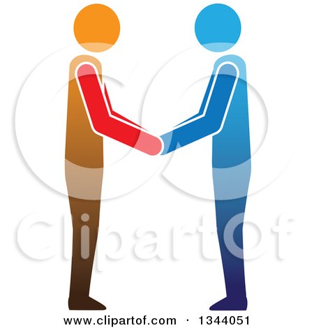 Clipart of Blue and Orange Men Engaged in a Hand Shake - Royalty Free Vector Illustration by ColorMagic