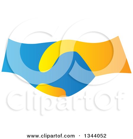 Clipart of a Blue and Yellow Hand Shake - Royalty Free Vector Illustration by ColorMagic
