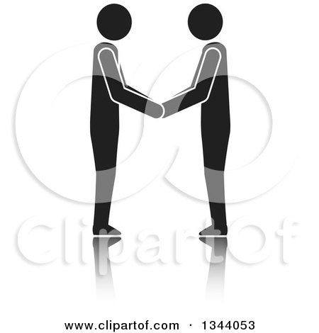 Clipart of Black and White Men Engaged in a Hand Shake with a Reflection - Royalty Free Vector Illustration by ColorMagic