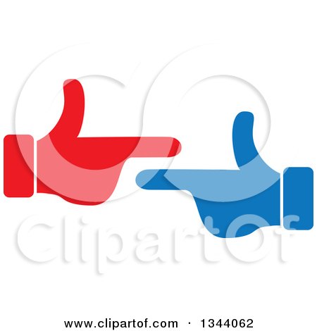 Clipart of Red and Blue Hands Pointing at Each Other - Royalty Free Vector Illustration by ColorMagic