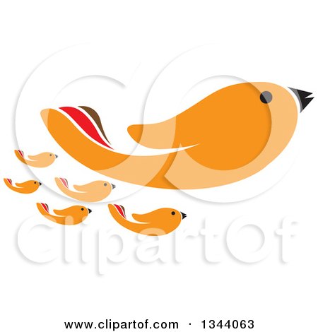 Clipart of an Orange Bird Hand and Chicks - Royalty Free Vector Illustration by ColorMagic
