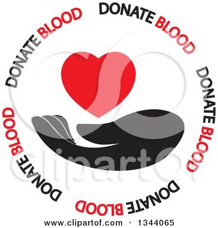 Clipart of a Black Hand and Red Heart in a Circle of Donate Blood Text - Royalty Free Vector Illustration by ColorMagic