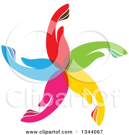 Clipart of a Circle, Flower or Windmill of Colorful Human Hands - Royalty Free Vector Illustration by ColorMagic