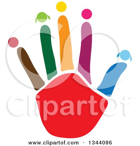 Clipart of a Colorful Ahnd with Heads on the Tips of Fingers - Royalty Free Vector Illustration by ColorMagic