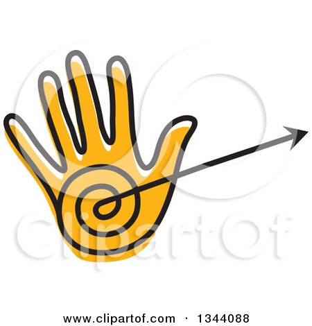 Clipart of a Sketched Orange Hand with an Arrow and Target - Royalty Free Vector Illustration by ColorMagic