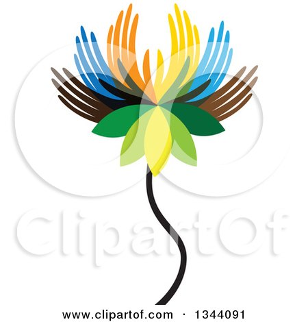 Clipart of a Colorful Water Lily Lotus Flower Made of Hands 2 - Royalty Free Vector Illustration by ColorMagic
