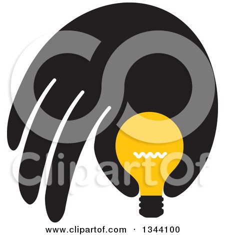 Clipart of a Black Hand Pinching or Holding a Yellow Light Bulb - Royalty Free Vector Illustration by ColorMagic