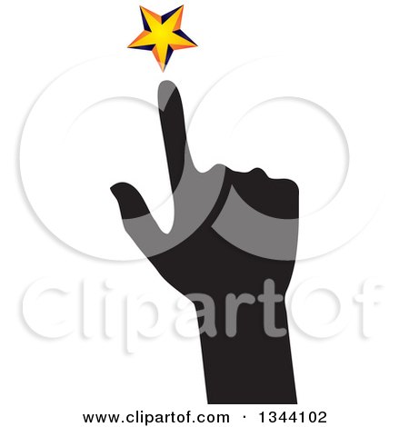 Clipart of a Black Silhouetted Hand Pointing to a Star - Royalty Free Vector Illustration by ColorMagic