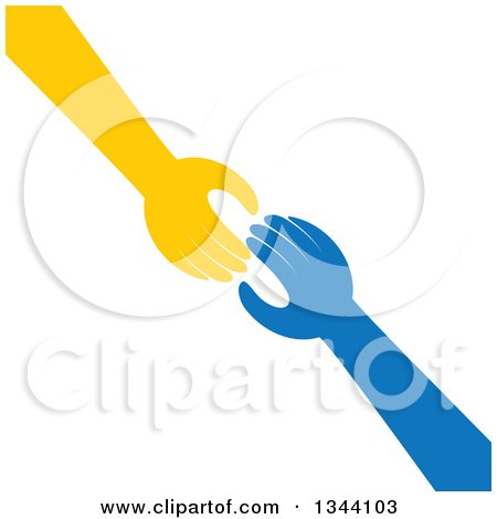 Clipart of Yellow and Blue Arms and Hands Reaching for Each Other - Royalty Free Vector Illustration by ColorMagic