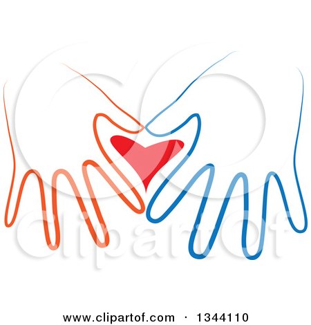 Clipart of Blue and Red Hands Forming a Frame Around a Heart - Royalty Free Vector Illustration by ColorMagic
