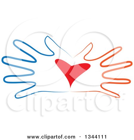 Clipart of Open Blue and Red Hands with a Heart - Royalty Free Vector Illustration by ColorMagic