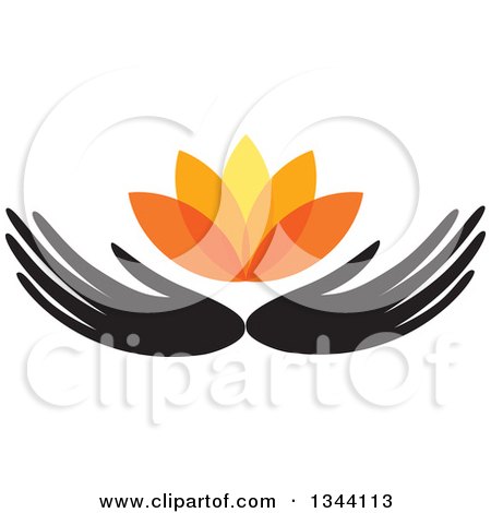 Clipart of Black Hands Holding an Orange Water Lily Lotus Flower - Royalty Free Vector Illustration by ColorMagic